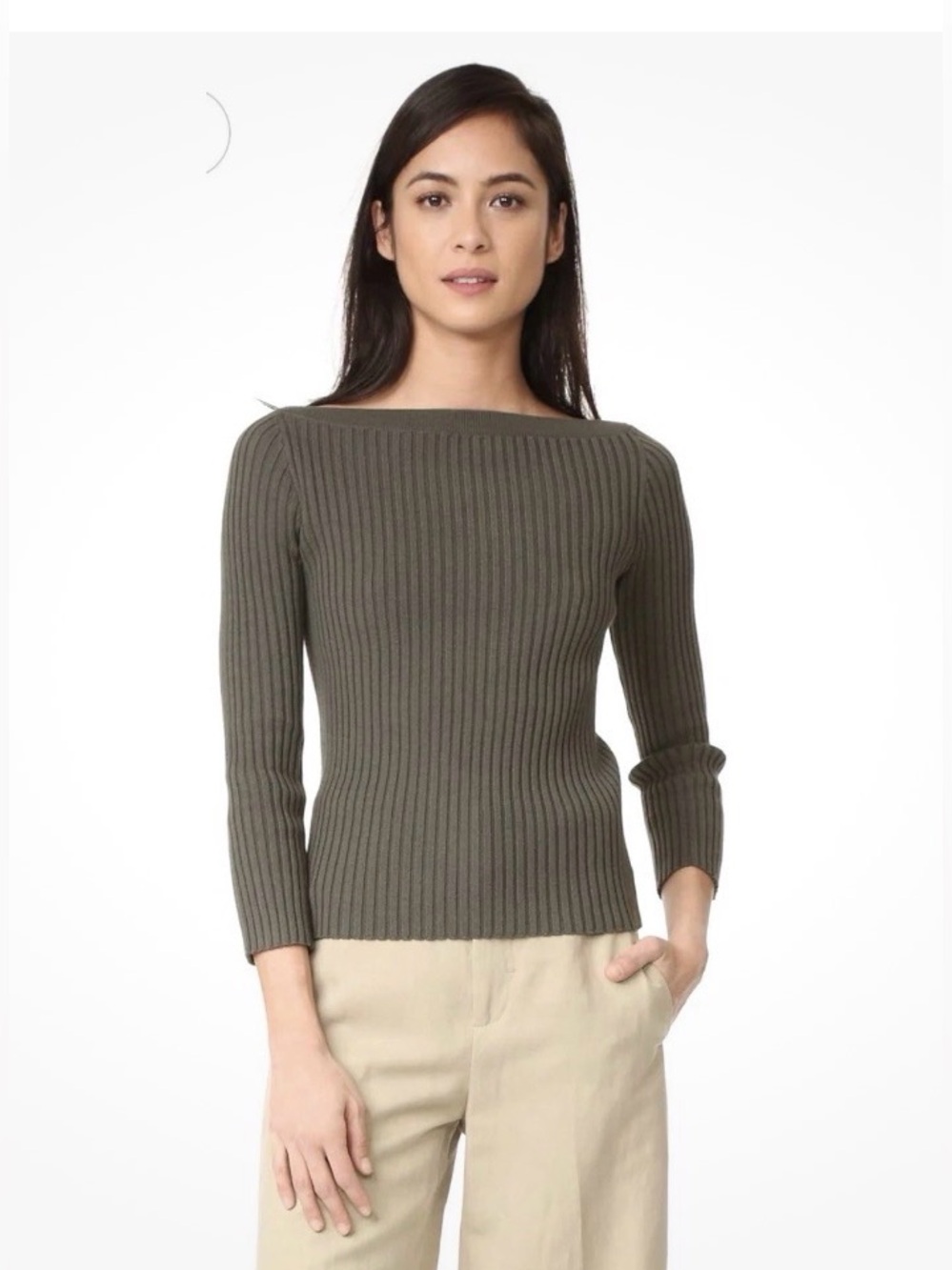 EUC THEORY Women's Sandora Soft Woolcot Olive Green Sweater Marino Wool/Cotton P